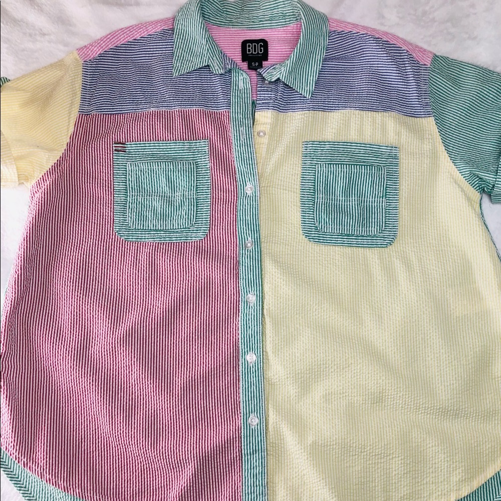 Pastel color block ribbed Urban Outfitters BDG short sleeve button up
